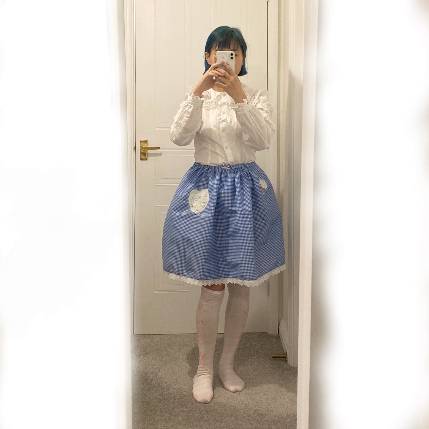 blue check skirt
